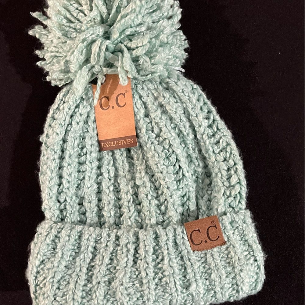 Sea foam green CC pom hat NWT
